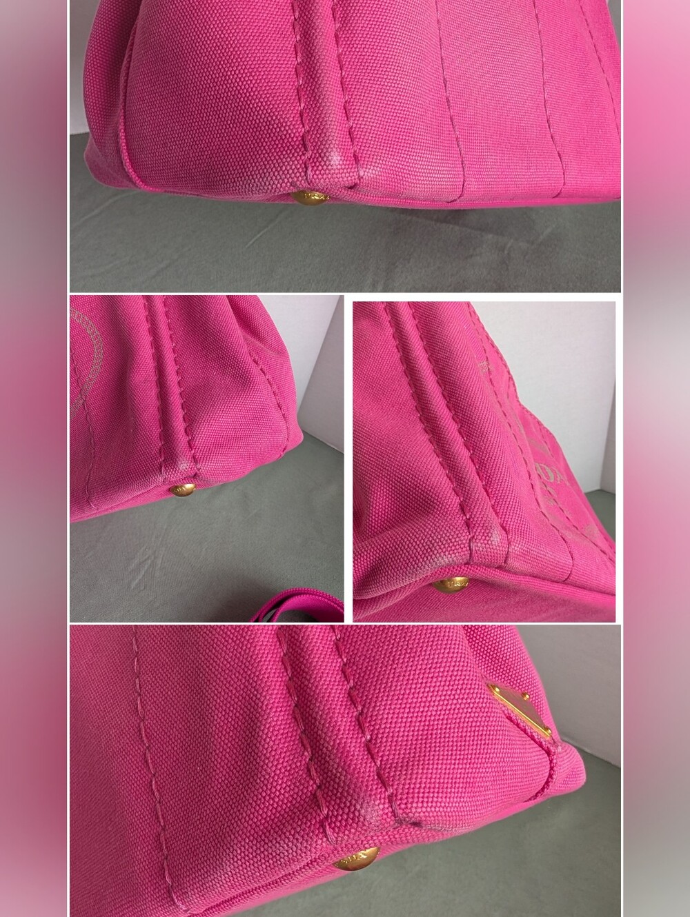 PRADA Pink Canapa Canvas PM Tote With Strap - Picture 16 of 16